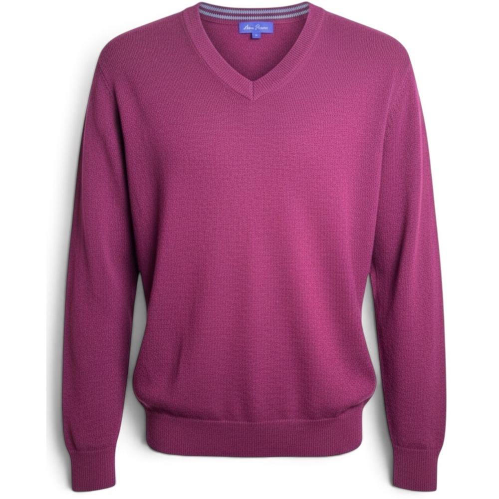 Alan Flusser 100% Cashmere V Neck Sweater Burgundy Mens Large